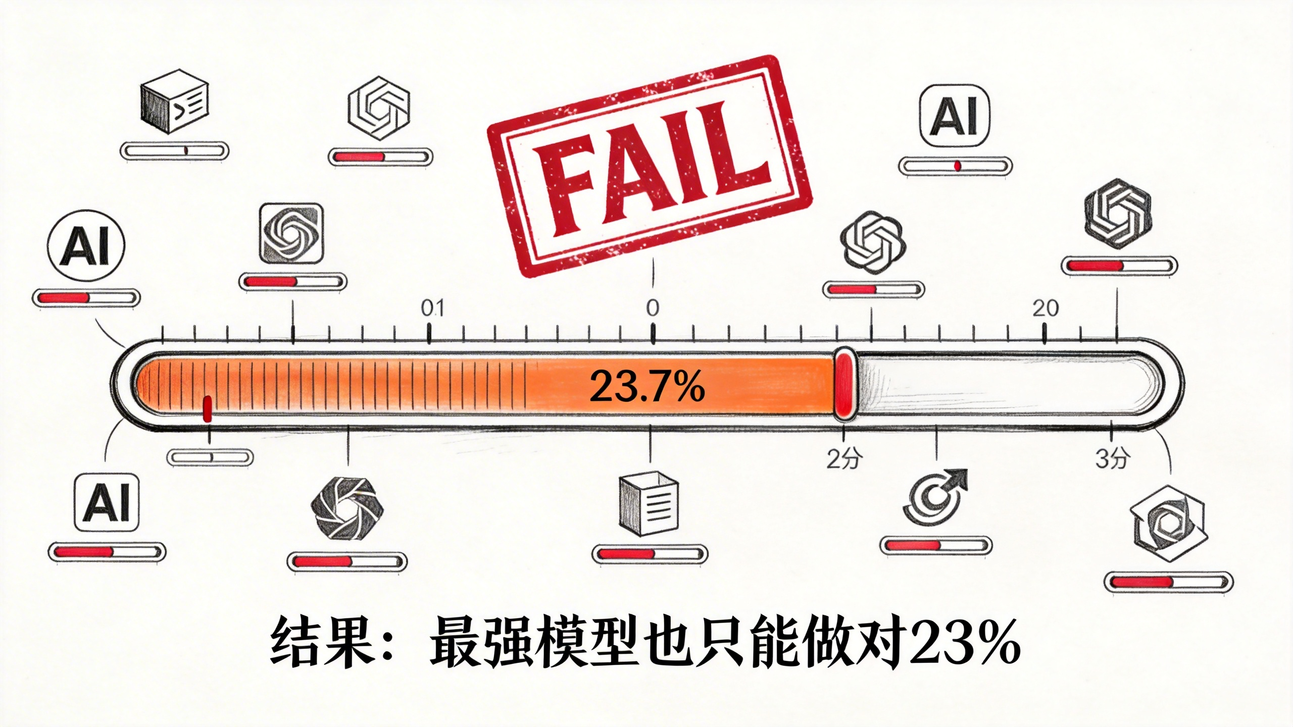 结果:最强模型也只能做对23%